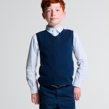 قميص تحتاني بياقة مثلثة باللون الأزرق البحري للأولاد